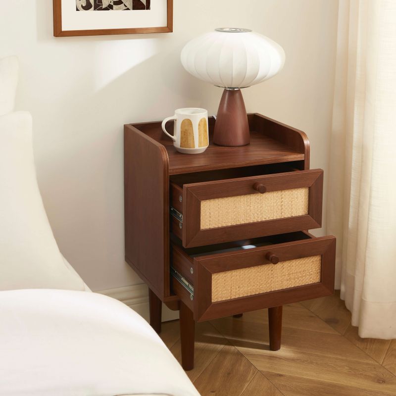 Table de chevet LEON noyer et cannage